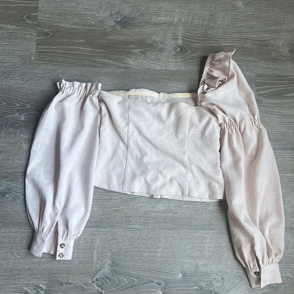 Song Of Style Emery Top One Shoulder Ruffle Beige Check - Picture 7 of 8